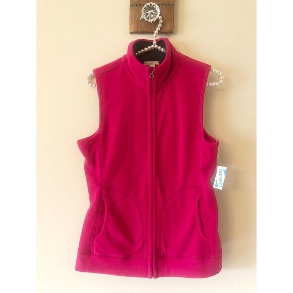 NWT Old Navy Womens Pink Fleece Vest Lightweight Full Zip Size Medium - Picture 1 of 4